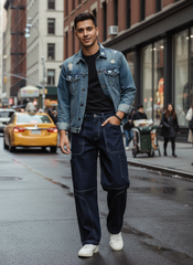 Raw Contrast Stitch Men's Straight Fit Jeans