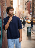 Blue Ribbed Men's Oversized T-shirt