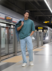 Ice Blue Contrast Stitch Men's Baggy Fit Jeans