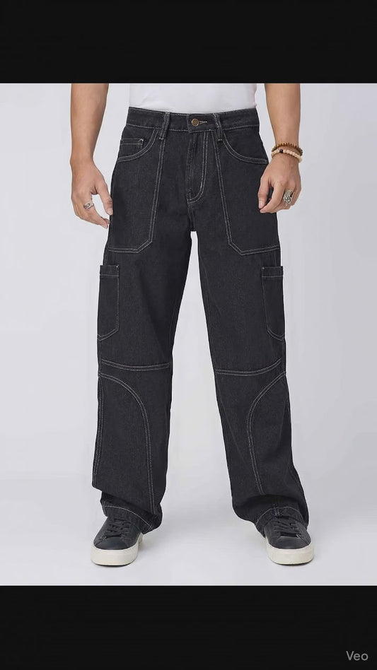 Dark Indigo Cargo Men's Straight Fit Jeans