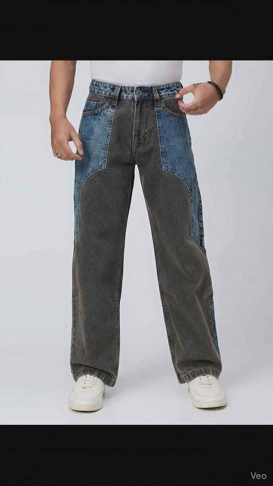 Dual Panel Mix Match Men's Straight Fit Jeans
