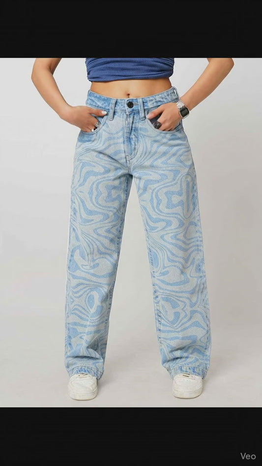 Psy-Swirl Blue Women's Straight Fit