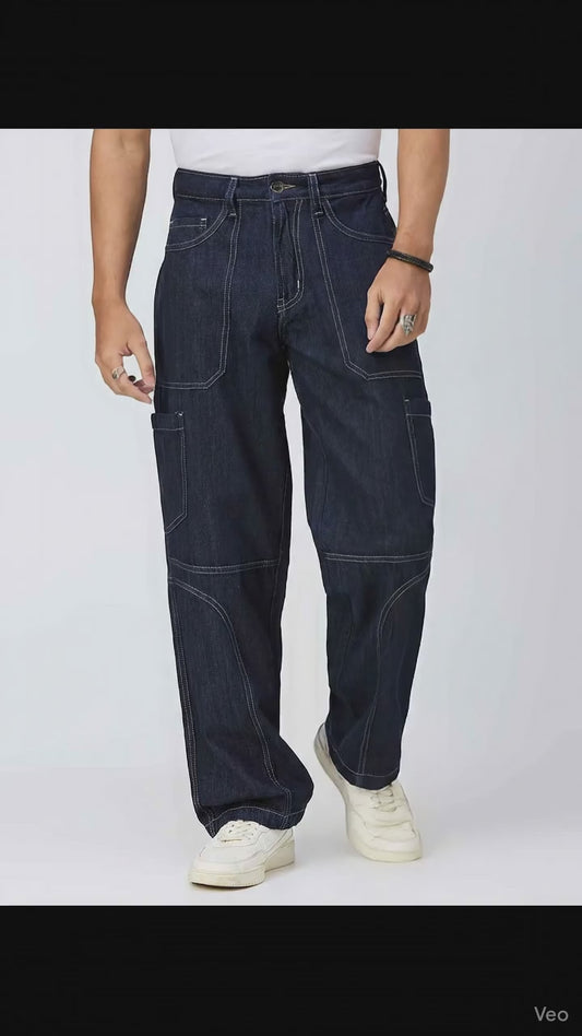 Raw Contrast Stitch Men's Straight Fit Jeans